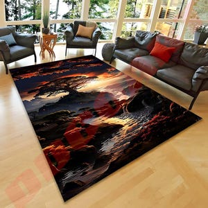 Tree of Life Area Rug: Fantasy Sunset Landscape Carpet