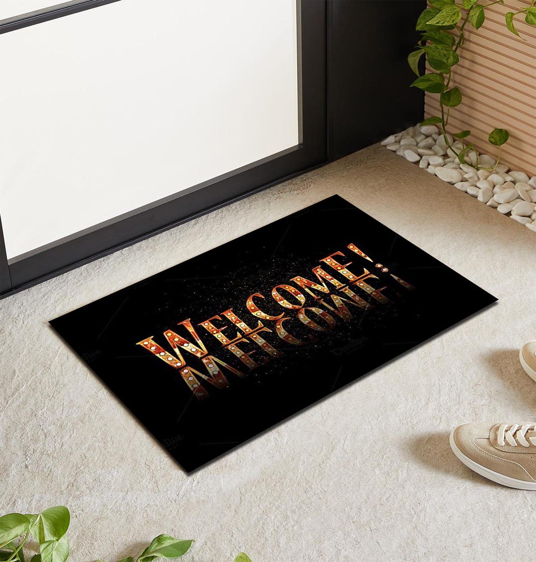 Modern Black Welcome Doormat: Gold Letter Entryway Rug - Etsy