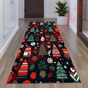 Alfombra navideña: decoración navideña para pasillos, base de algodón antideslizante