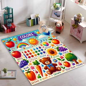 Tappeto per la cameretta dei bambini, impara i colori con immagini divertenti, arredamento per asili nido e aule, poster educativo colorato per bambini