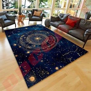 Celestial Star Map Rug, Astronomy Chart Area Carpet, Zodiac Constellation Galaxy Floor Mat, Cosmic Decor for Astrology Lovers