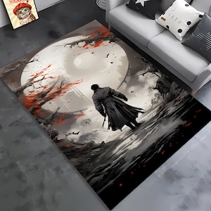 Samurai Rug, Fantasy Art, Home Decor, Japanese Art, Anime Inspired, Unique Rug, Art Lovers, Wall Decor, Artistic Home, Custom Art Rug