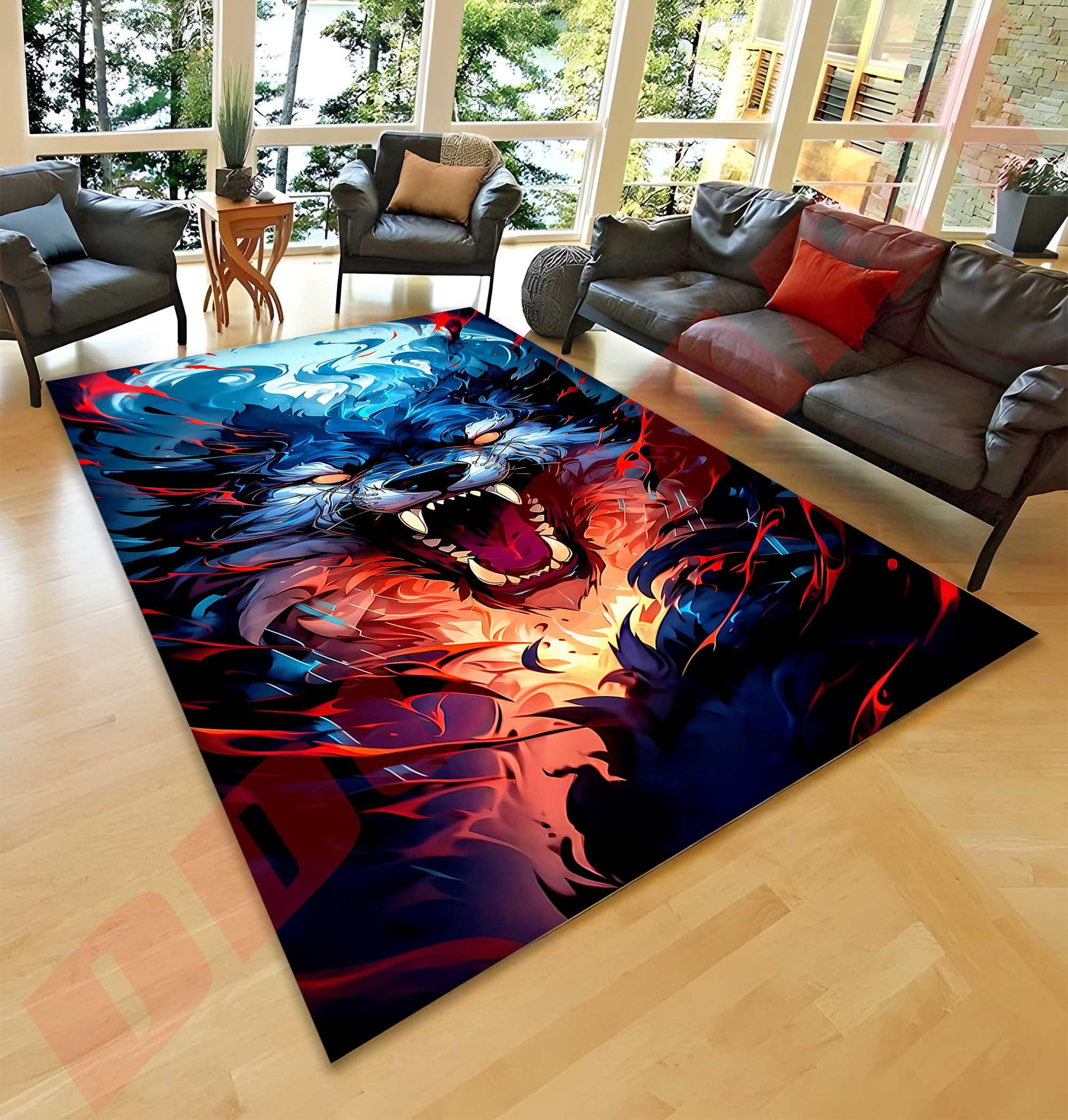 Majestic Wolf Rug, Wolf Head Carpet,Nordic Wolf Rug, Powerful Wolf Decor, Living Room Rug, Modern Home Decor,Kitchen Rug, Kids Room Rug,Gift