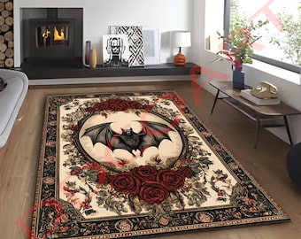 Bat Rug: Gothic Victorian Decor, Witchy Room Accent