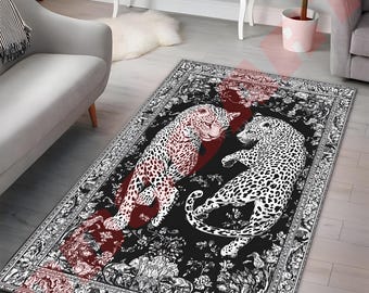 Leopard Pattern Area Rug: Black & White Animal Print, Soft Plush Carpet