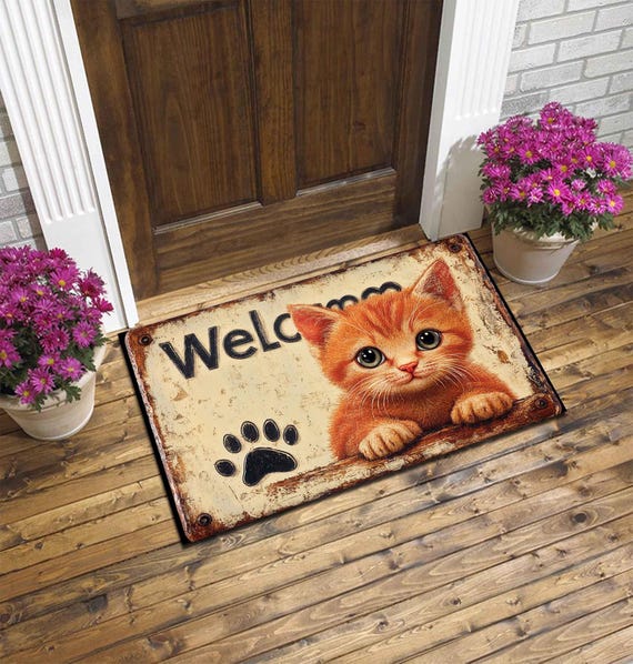 Kitten Welcome Doormat: Vintage Cat Lover Entry Rug - Etsy