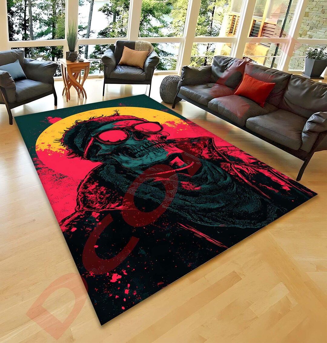 Punk Rugs Neon Skull Area Rug: Retro Punk Pop Art, Gothic Home Decor - Etsy