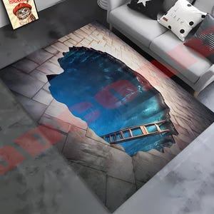 3D Rug, Illusion Rug, 3D Huge Crack in living room Rug, Optical Illusion Rug, 3D Graffiti Rug, Popular Rug, 3D Design, Home Decor, Non Slip