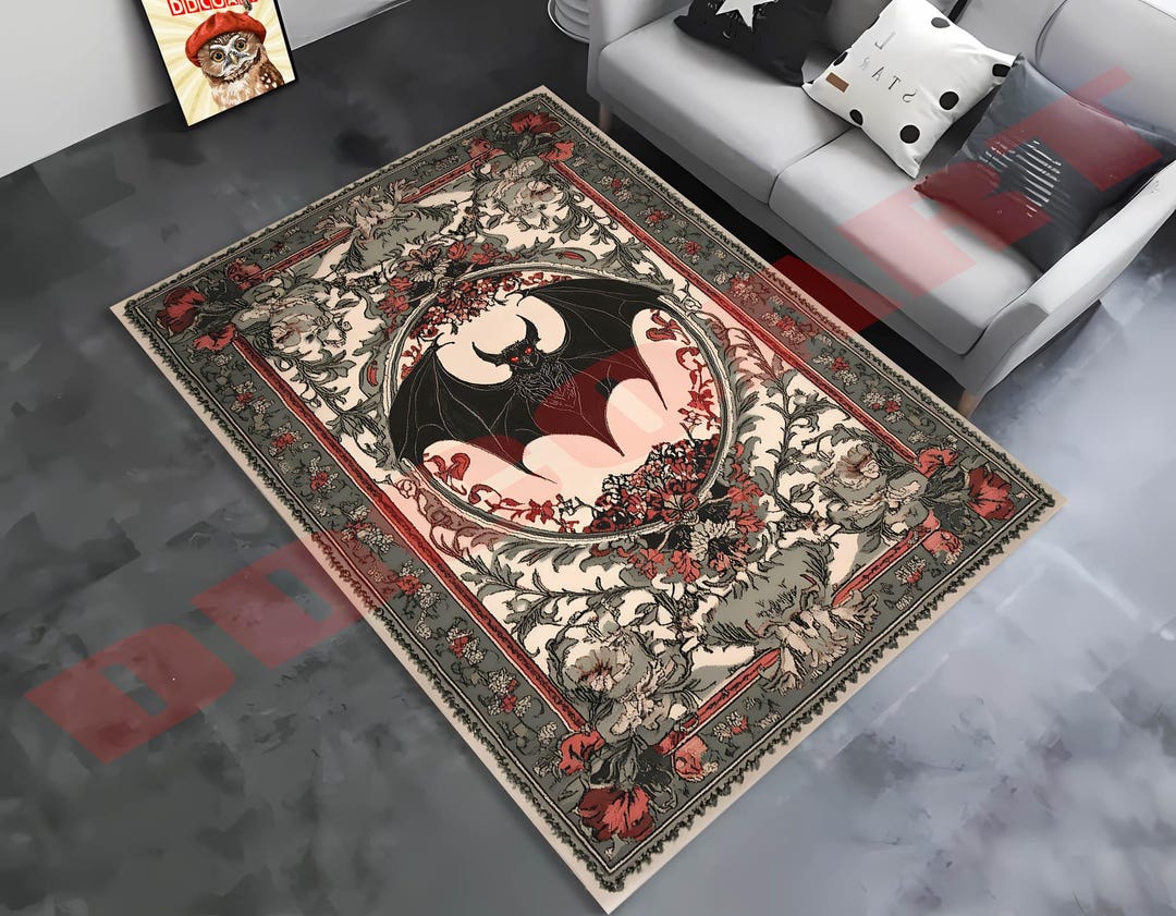 Gothic Bat Rug: Washable Rococo Style Rug for Goth Home Decor - Etsy