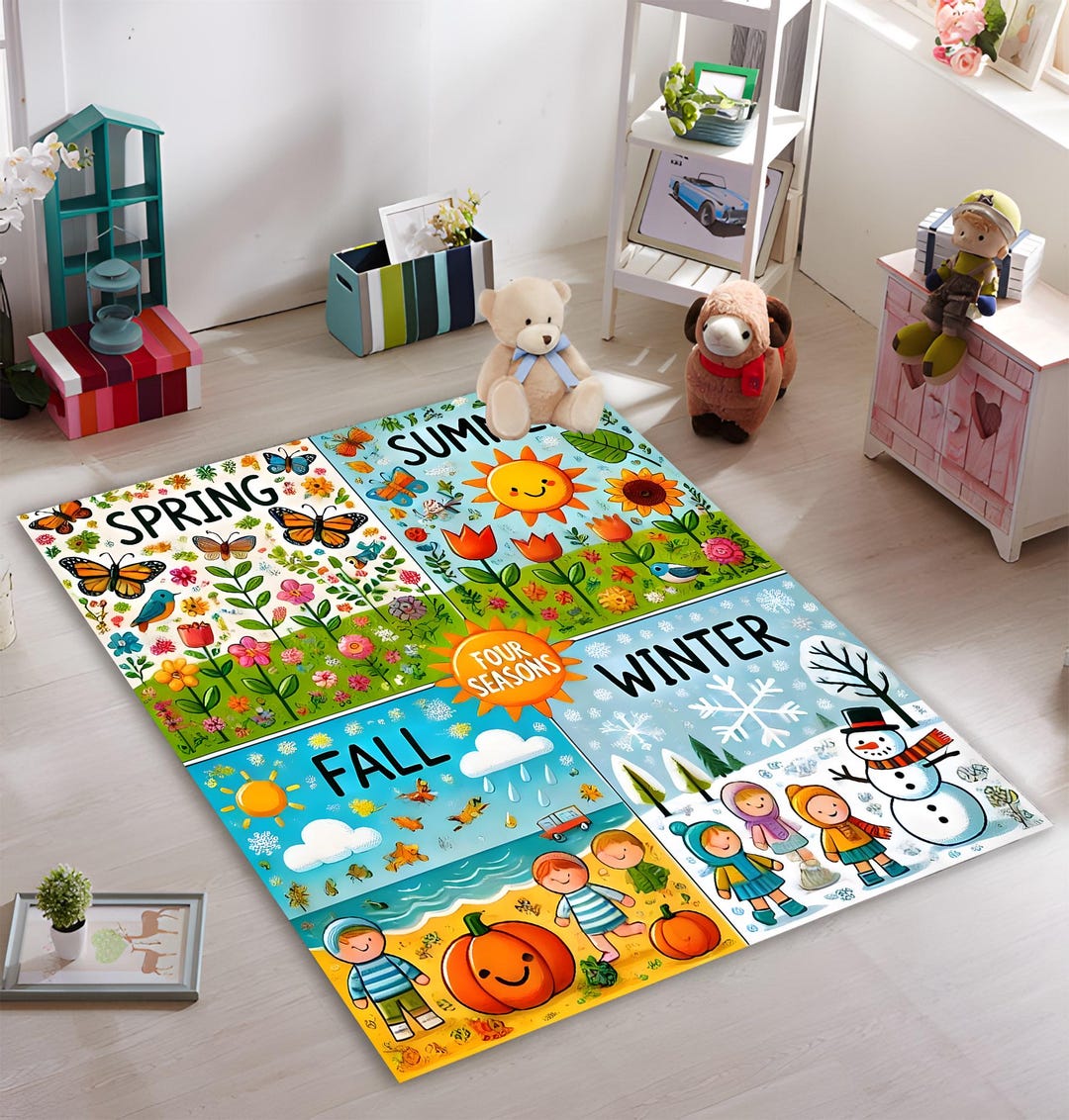 Kids Room Rug, Educational Poster for Kids, Learn the Four Seasons, Fun ...