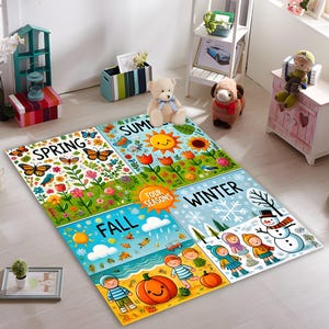 Kinderzimmer-Teppich, Lernposter für Kinder, die vier Jahreszeiten lernen, Spaß und farbenfrohe Dekoration für das Klassenzimmer