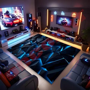 Black Gamer Rug,Cool Neon Hexagons Rug,Gaming Decor,E-Sport Rug,Gaming Rug,Game Room Rug,Gamer Gifts,Gamer Teppich,Popular Rug,Home Decor