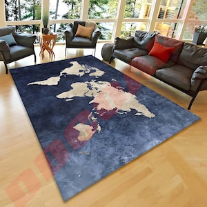 Weltkarte Teppich,Designer Teppich,Fantastischer Teppich,Fußmatte, Blauer Teppich,Idealer Teppich, Blauer Teppich