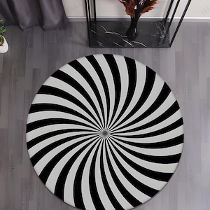 Round Rug, Optical Illusion, Black and White, Spiral Pattern, Abstract Art, Modern Art, Wall ...