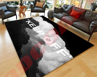 Keep Off Rug: Clouds & Night Sky, Black and White Fan Rug