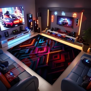 Alfombra para sala de juegos, alfombra de neón, alfombra para jugadores, alfombra con diseño de neón, decoración de neón, alfombra para juegos, alfombra colorida de neón, alfombra de juegos de neón, alfombra de deportes electrónicos, alfombra con apariencia de neón,
