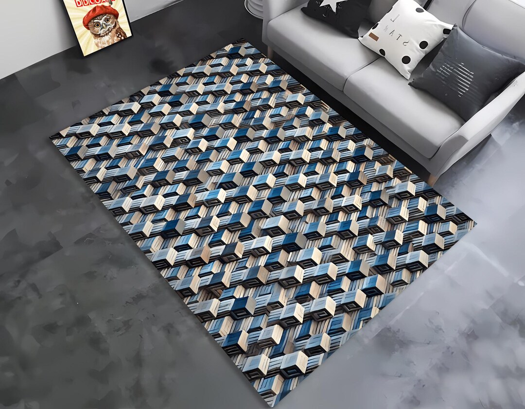 Optical Illusion 3D Cube Rug, Modern Geometric Design for Contemporary ...