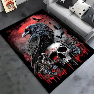 Schädel Teppich, Spielkarten Teppich, Roter Teppich, Schädelkopf, Geschenk für Jungen Mädchen, cooler Teppich, für Wohnzimmer
