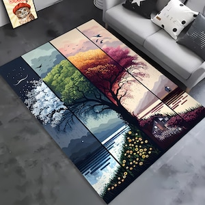Seasonel Tree Art Rug, Nature Rug, Four Seasons Decor, Living Room Decor, Seasonal Home Decor, Art Rug, Desing Rug, Popular Rug