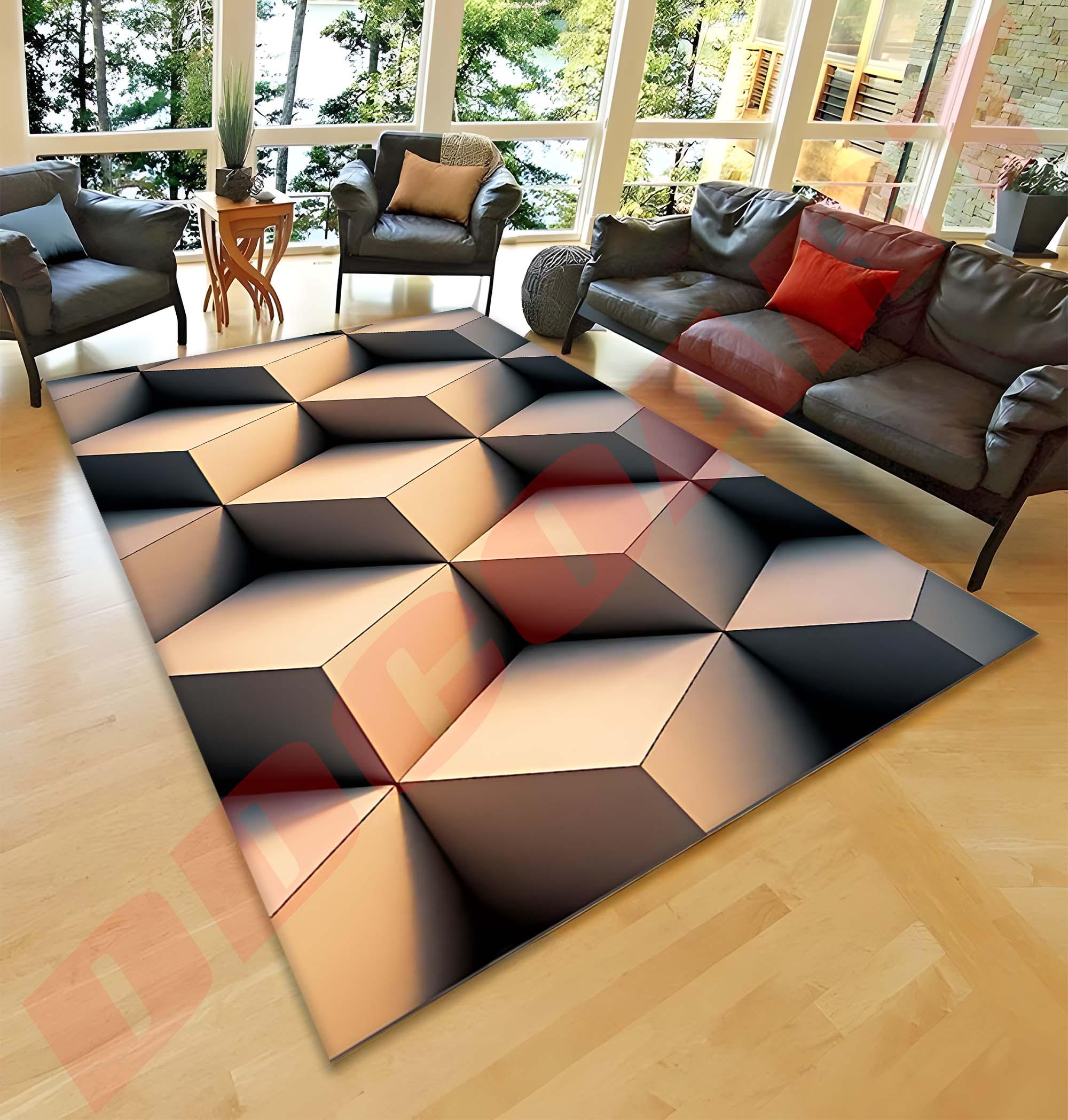 幾何学模様のカーペット、抽象的な錯覚のラグ、モダンなエリアマット