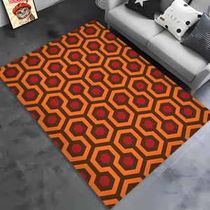 Vibrant, Printed, Shining Overlook Hotel, Area or Runner Rug, With Abstract Background of Hexagon Figure, Washable Carpet,