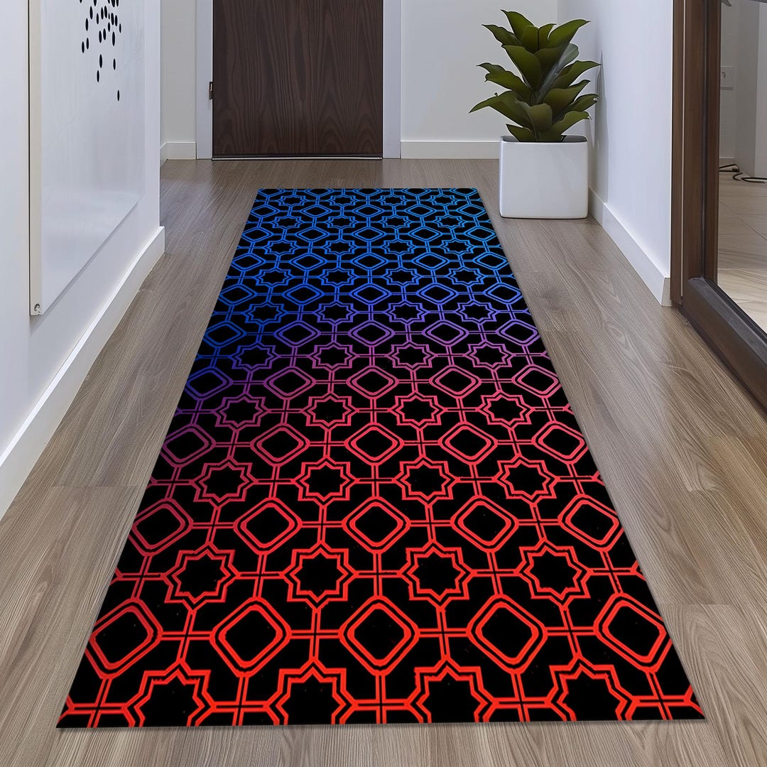 Geometric Runner Rug: Modern Gradient Design, Vibrant Hallway Decor - Etsy