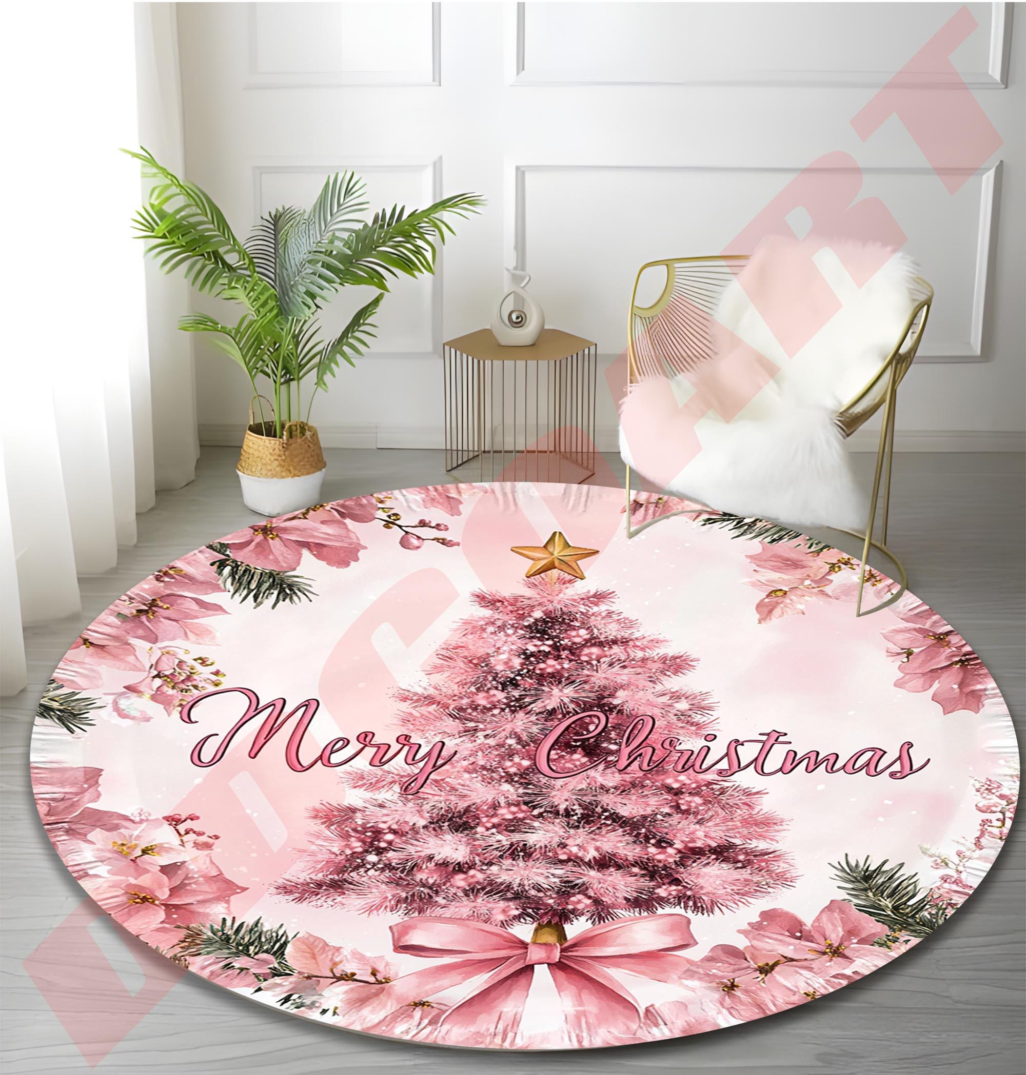 Pink Christmas Tree Round Rug: Floral Holiday Decor - Etsy