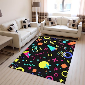 Retro Arcade Carpet, Colorful Trippy Area Rug, 80s 90s Accent Floor Mat, Game Room, Bowling Alley, Man Cave, Home Theater Decor, Gamer Gift