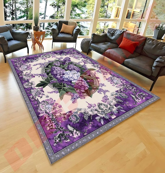 Floral Purple Area Rug: Vintage Botanical Lilac Flower Carpet - Etsy