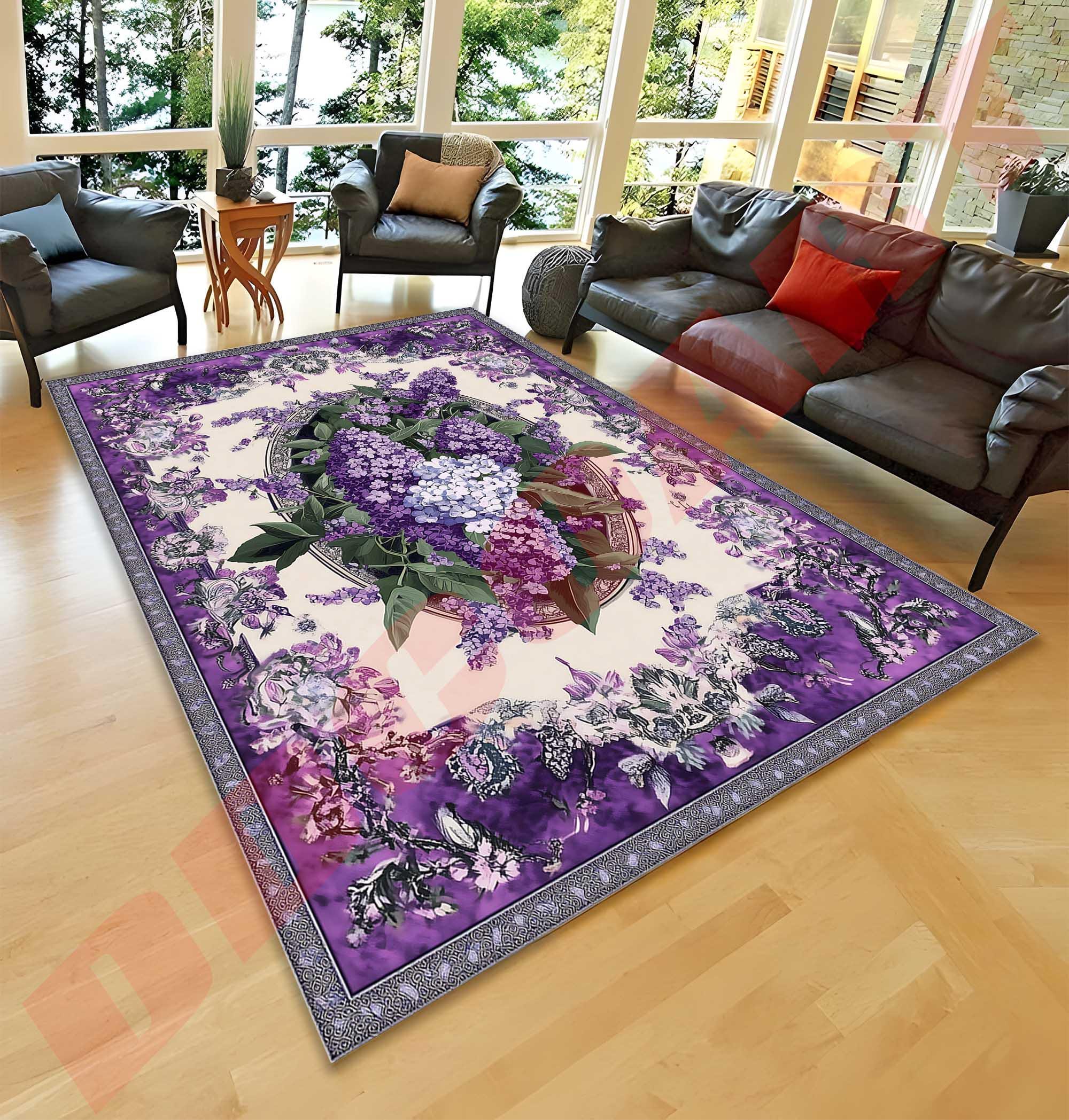 Floral Purple Area Rug: Vintage Botanical Lilac Flower Carpet - Etsy