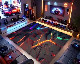 Neon Gamer Rug: LED Style, Non-Slip Gaming Room Decor
