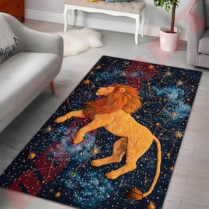 Löwe Konstellation Teppich - Benutzerdefinierte Sternzeichen Löwe Teppich, Löwe Astrologie Teppich für Wohnzimmer oder Schlafzimmer, Geschenk für Horoskop-Fans