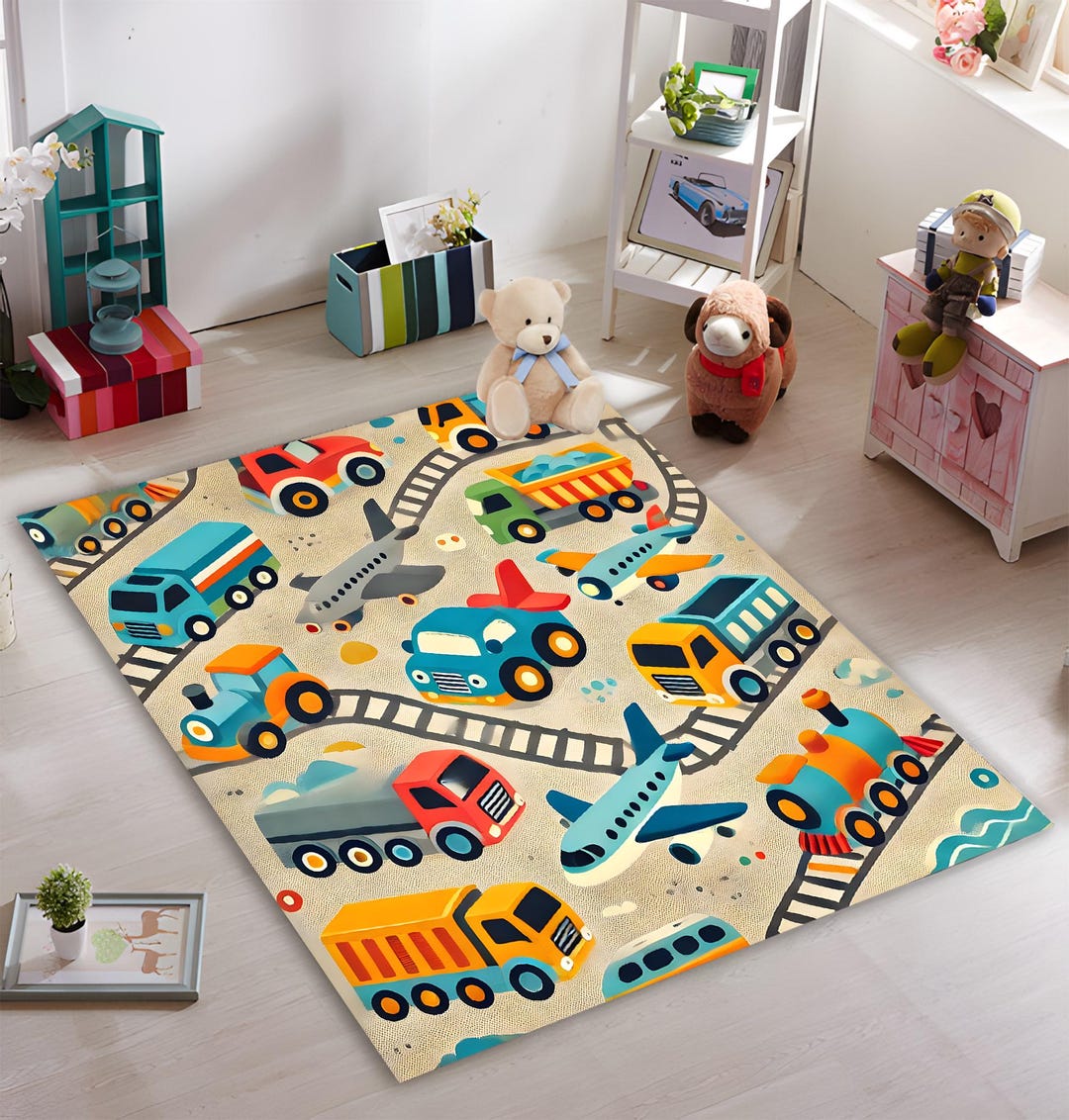 Transportation Rug Transportation Rug: Playful Vehicle Print Kids Room Decor - Etsy