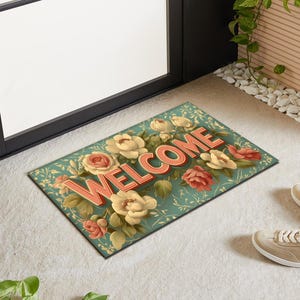 Vintage Floral Door Mat, Welcome Mat, Decorative Non-Slip Rug, Outdoor Entryway Carpet, Rustic Home Decor, Housewarming Gift