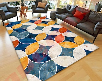 Abstract Geometric Area Rug, Modern Living Room Carpet, Mid Century Style Rug, Colorful Pattern Floor Rug, Contemporary Home Decor Rug