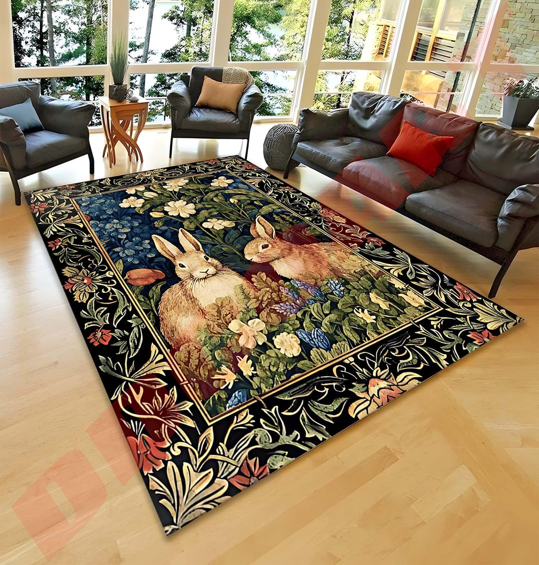 William Morris Inspired Bunny Rug: Floral Victorian Cottagecore Decor ...