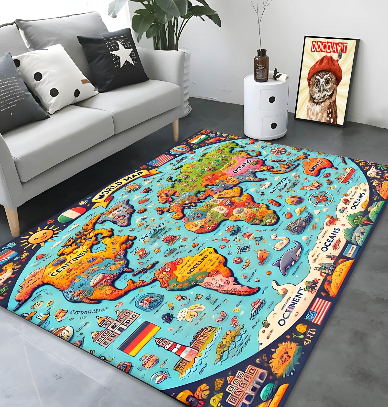 Educational World Map Rug: Colorful Kids Geography Learning Mat - Etsy