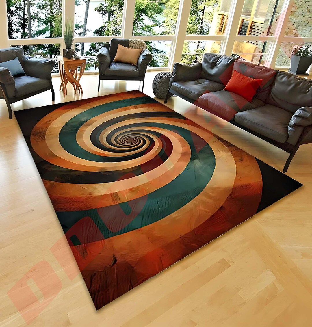 Retro Vortex Area Rug: 3D Swirl Design, Non-slip Cotton Base - Etsy