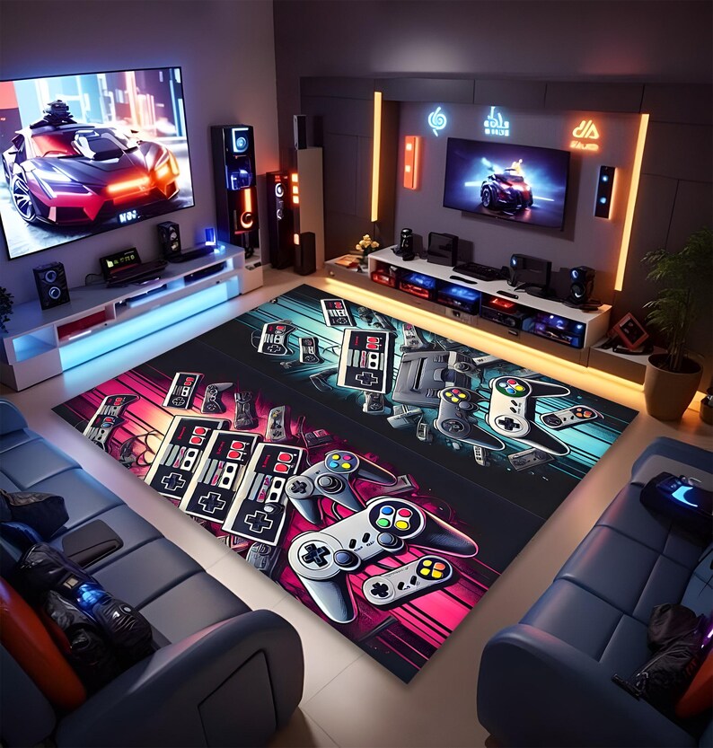 Retro Controller Rug Retro Gaming Controller Rug: Gamer Room Decor - Etsy
