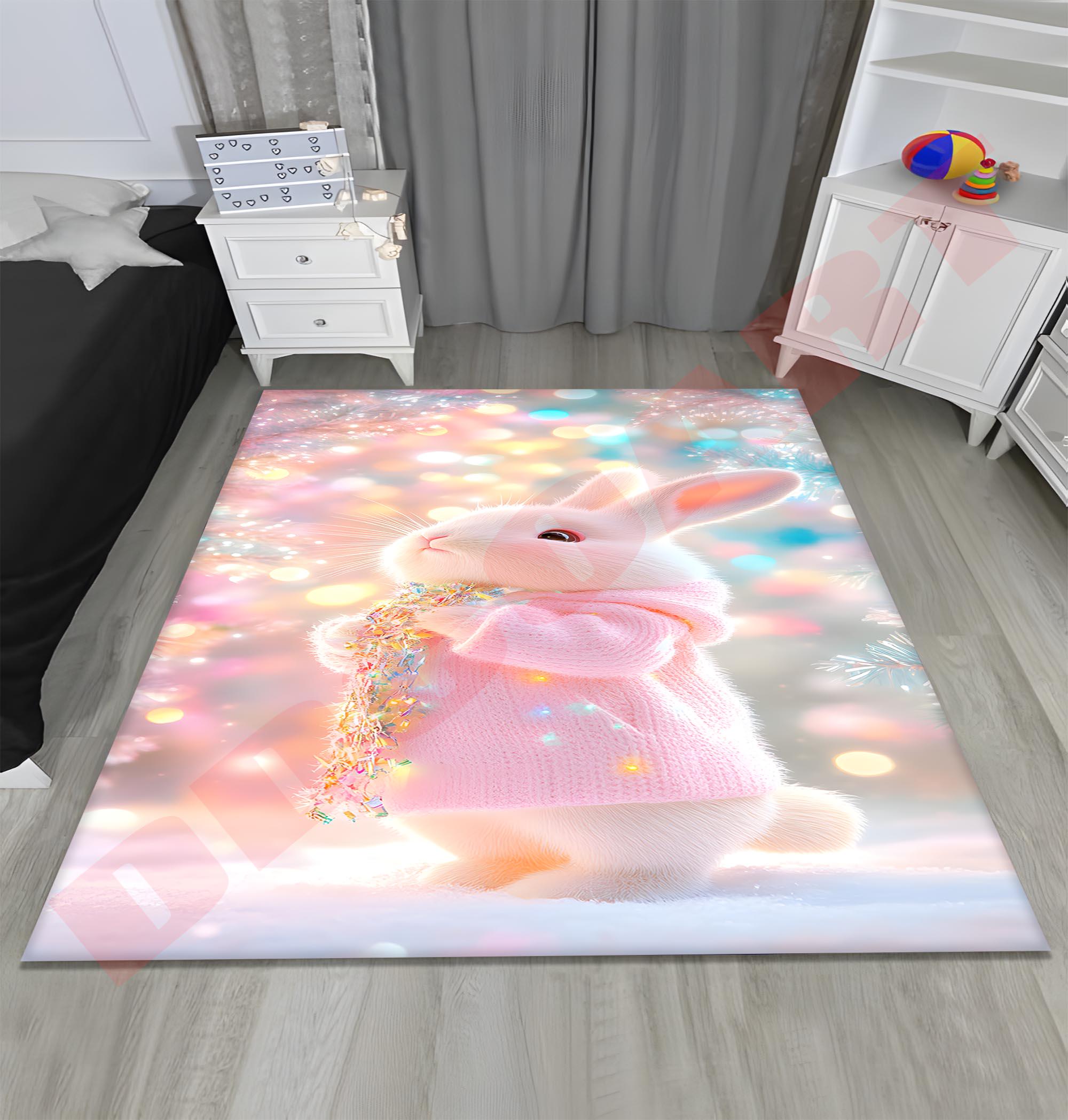 うさぎのラグ、子供部屋にぴったりの可愛いうさぎのラグ | ピンクを 