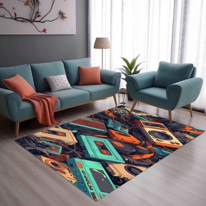 Music Rug, Vintage Cassette Rug, Retro Music Decor, Film Strip Design, Cassette Tape Rug, Music Lovers Rug, Vintage Vibes, Retro Rug Design