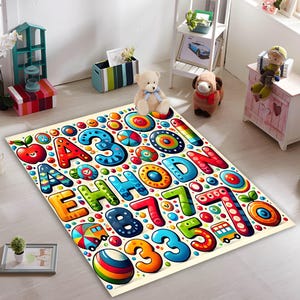 Alfombra educativa colorida para niños, alfombra de aprendizaje del alfabeto y los números para la sala de juegos o la guardería de los niños, alfombra de aprendizaje para niños, alfombra para la habitación de los niños