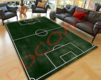 Alfombra de campo de fútbol: decoración para sala de juegos infantil con temática deportiva