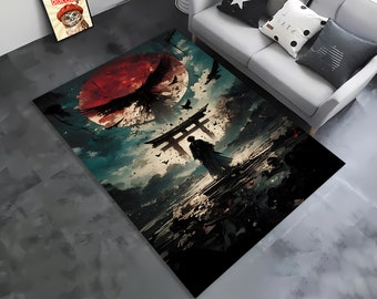 Samurai Area Rug: Japanese Anime Art Polyester Rug