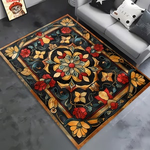 Alfombra bohemia colorida, de inspiración vintage para sala de estar o dormitorio, estilo hippie, decoración bohemia chic para el hogar.