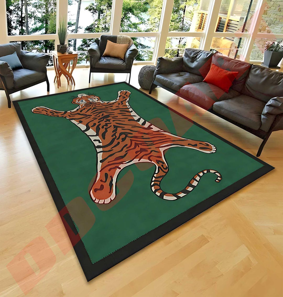 Tiger Area Rug: Green Jungle Print, Safari Nursery Decor - Etsy