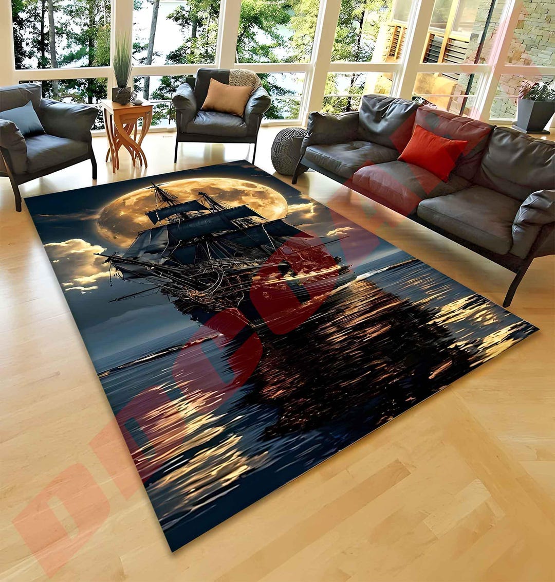 Moonlit Pirate Ship Rug: Gothic Nautical Decor, - Etsy