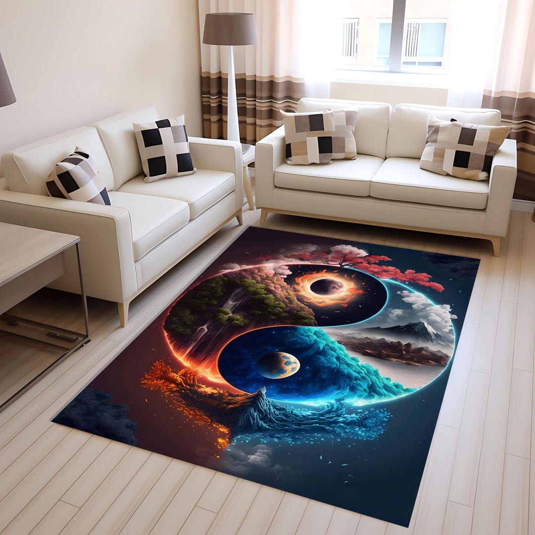 Digital Print Rug Designs Yin Yang Elemental Rug, Spiritual & Nature-inspired Home Decor, Feng ...