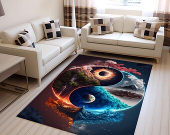 Yin Yang Rug: Elemental Mandala, Spiritual Home Decor