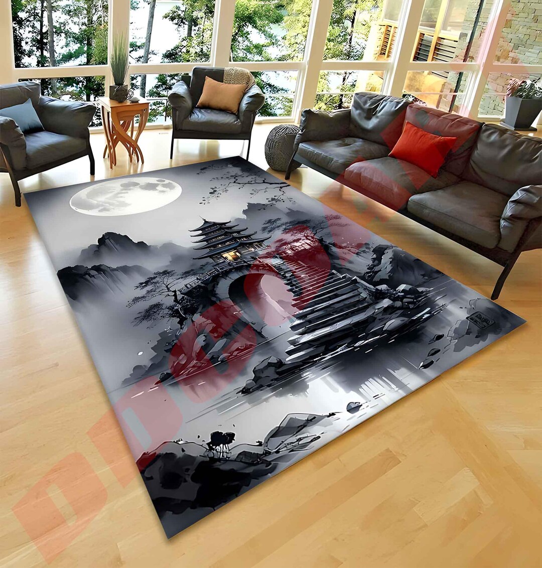 Japanese Temple Rug: Zen Pagoda Art Carpet, Tranquil Asian Decor - Etsy